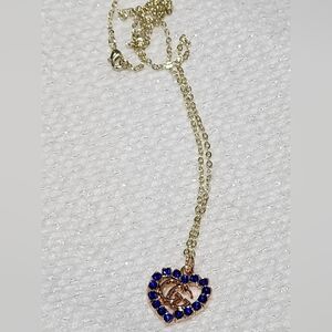 Gucci Upcycled Gold and Blue Heart Pendant Necklace Stamped